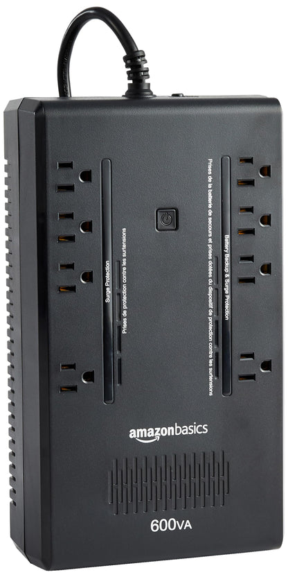 Amazon Basics UPS Battery Backup & Surge Protector 600VA/360W, 8 Outlets, Standby Uninterruptible Power Supply, for Power Outage Protection, Compact, Black