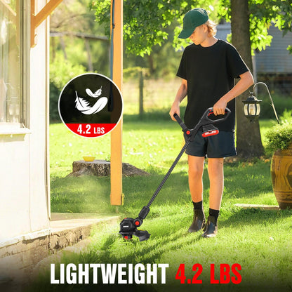 EWORK Weed Wacker Cordless 20V 12-Inch Weed Eater Battery Powered with 2×2.0Ah Batteries & Fast Charger Electric Weed Trimmer, Lightweight String Trimmer for Lawn Trimmer and Grass Edger Cutter