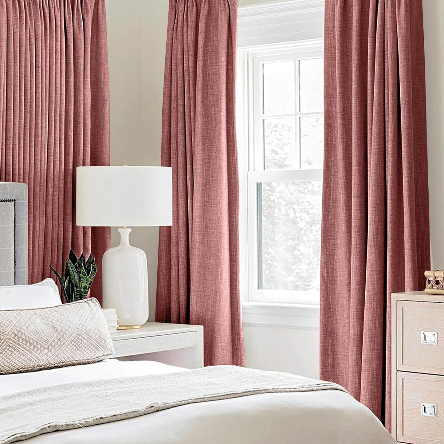MIULEE Blackout Linen Textured Curtains - Thermal Insulated Dusty Rose Drapes | 52 x 72 Inch (2 Panels)