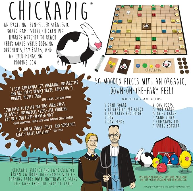 Buffalo Games Chickapig Board Game - A Strategic Board Game Where Chicken-Pig Hybrids Attempt to Reach Their Goal While Dodging Opponents Hay Bales and an Ever-Menacing Pooping Cow.