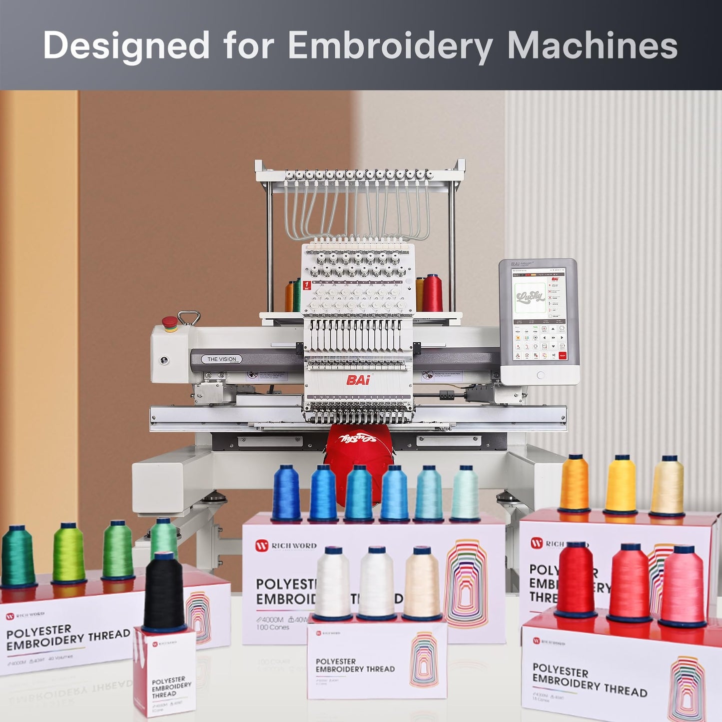 BAi Embroidery Bundle – 100 Color 40WT Thread Set (4000M) + Tear Away Stabilizer 12" x50 Yards 2.0oz for Machine Embroidery