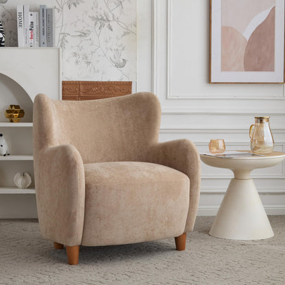 Merax Wingback Accent Armchair, Velvet Upholstered Lounge Chair with Pocket Spring Cushion and Solid Birch Legs, Mid Century Modern Reading Chair for Living Room Bedroom, Camel