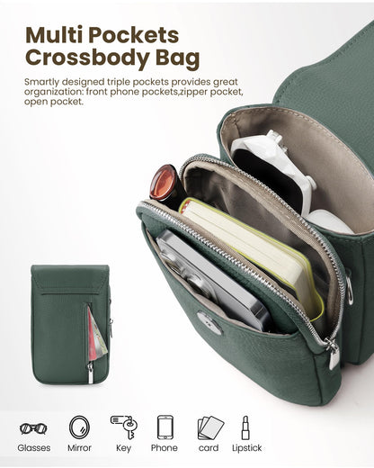 befen Soft Real Leather Small Crossbody Bags for Women, Woman Cell Phone Leather Purses Bag with RFID Blocking Card Slots Green