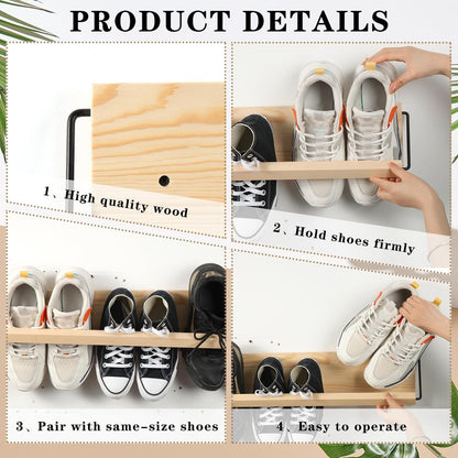 Mifoci 2 Pcs Wall Mounted Shoe Rack Organizer Wooden Modern Compact Wall Space Saving Shoe Holder Storage for Sneaker Footwear Slipper Boots Entryway Narrow Spaces Hallway(28.35'' Long)