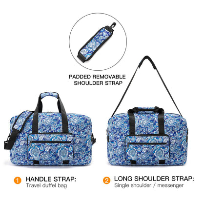 F.FETIVIN Weekender Bag Carry On Travel Duffle Bag Medium Overnight Bag for Women (Blue Paisley)