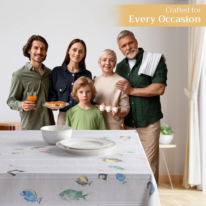 Maison d' Hermine Table Cloth Square Table 100% Cotton 60 x 60 Inches Tablecloth Reusable Decorative for Dining Kitchen Room Farmhouse Home Gifts for Mothers Day Spring Summer - Poisson