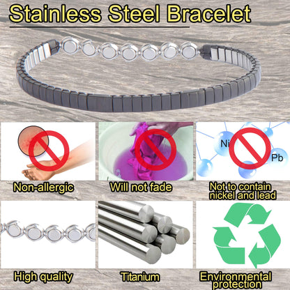 KYOSI Magnetic Bracelet for Women Energy Balance Stainless Steel Bracelet Magnet jewelry Stretches Elastic Small Bracelet (Silver+Black)