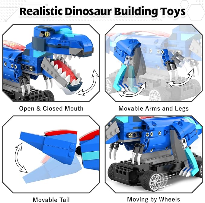 Yerloa Dinosaur Toys for Boys Age 8-12 5-7 6-7 Jurassic Building Kits for Kids 6 7 8 9 10 11 12 + Year Old 343 Pcs Remote Control STEM Projects Building Blocks Sets Educational Birthday Easter Gifts