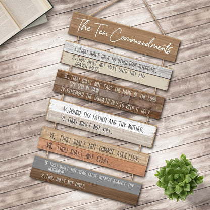 Ten Commandments | Christian Wall Decor Art - Wooden Bible Verse for Home, Bedroom, Office, Garden