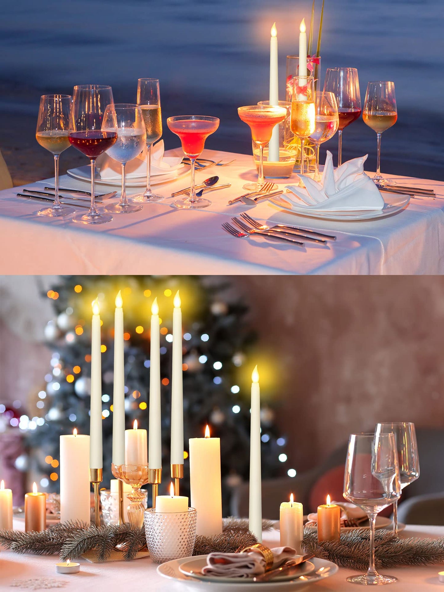 Retisee 100 Pcs 11 Inch Flameless Taper Candles LED Candles Bulk Battery Operated Taper Candle Flickering LED Candlesticks for Valentines Birthday Wedding Party Decor (Classic Style,Ivory)