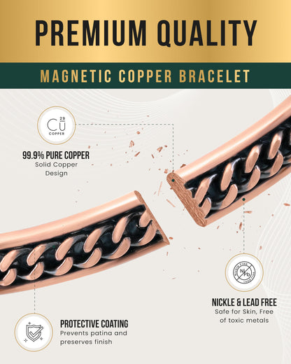 MagnetRX® Copper Magnetic Bracelets – Effective Pure Copper Bracelet for Men and Women – Copper Cuff Adjustable Magnetic Bracelet Bangles (Curb Chain Inlay)