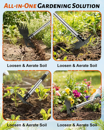 HAWAJOK Weed Puller Tool with 70" Long Handle, Heavy Duty 2-in-1 Weeder & Garden Hoe, Uprooting Tool for Lawn, Yard, Patio & Garden, Hand Weed Rake for Efficient Gardening (70 inch)