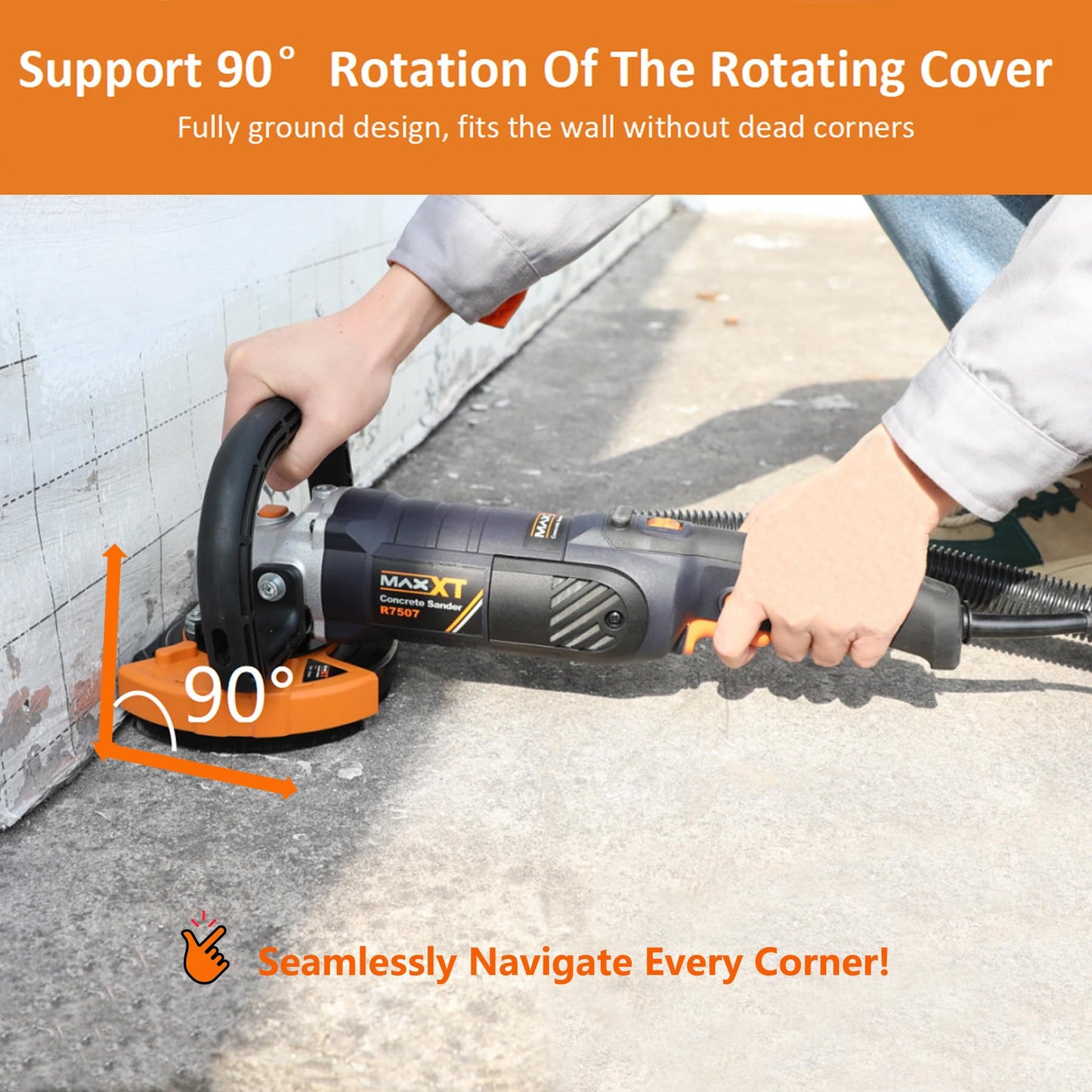Concrete Surface Grinder Sander 1500W, MAXXT 5 Inch Angle Grinder Set 1000-8500RPM 7 Speed Adjustments, Concrete Sander with Removable Guard for Polishing（Includes 2 Diamond Sanding）