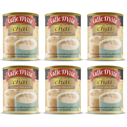 Caffe D’Vita Spiced Chai Latte Mix - Chai Tea Latte Powder Mix, Gluten Free, Chai Tea Powder, No Cholesterol, No Hydrogenated Oils, No Trans Fat, Spiced Chai Latte Powder Mix - 1 Lb Can, 6-Pack