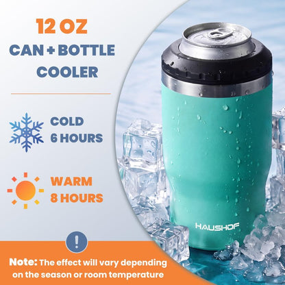 HAUSHOF 4 in 1 Insulated Stainless Steel Can Insulator, Fits Standard & Slim 12 oz Cans|Beer Bottles, Perfect for Outdoors