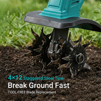 Brushless Cordless Tiller Cultivator Compatible with Makita 18V Battery (Tool Only), Electric Rototiller with 48 Steel Tines, 280RPM,10" Tilling Width,7" Depth Garden Tiller for Gardening/Soil Turning