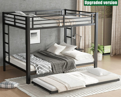 TIHWOALL Upgraded & Stronger Heavy Duty Metal Queen over Queen Bunk Bed with Twin Size Trundle, More Stable Safer Thickened Bunkbeds (Greater Weight Capacity) (Queen over Queen Bunk with Twin Trundle)