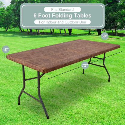 misaya Rectangle Vinyl Tablecloth, Fitted Table Cover, Waterproof, Elastic Edge, Plastic Table Cloth Fit 6 Foot Folding Tables for Picnic, Indoor and Outdoor (Oak Wooden Grain, 30 x 72 inch)