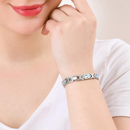 EMMORI Ultra Strength Magnetic Bracelet for Woman - 3,500 Gauss Per Magnet -Crystal Bracelet - Adjustable Length -Pulseras Magneticas (Silver Blue)