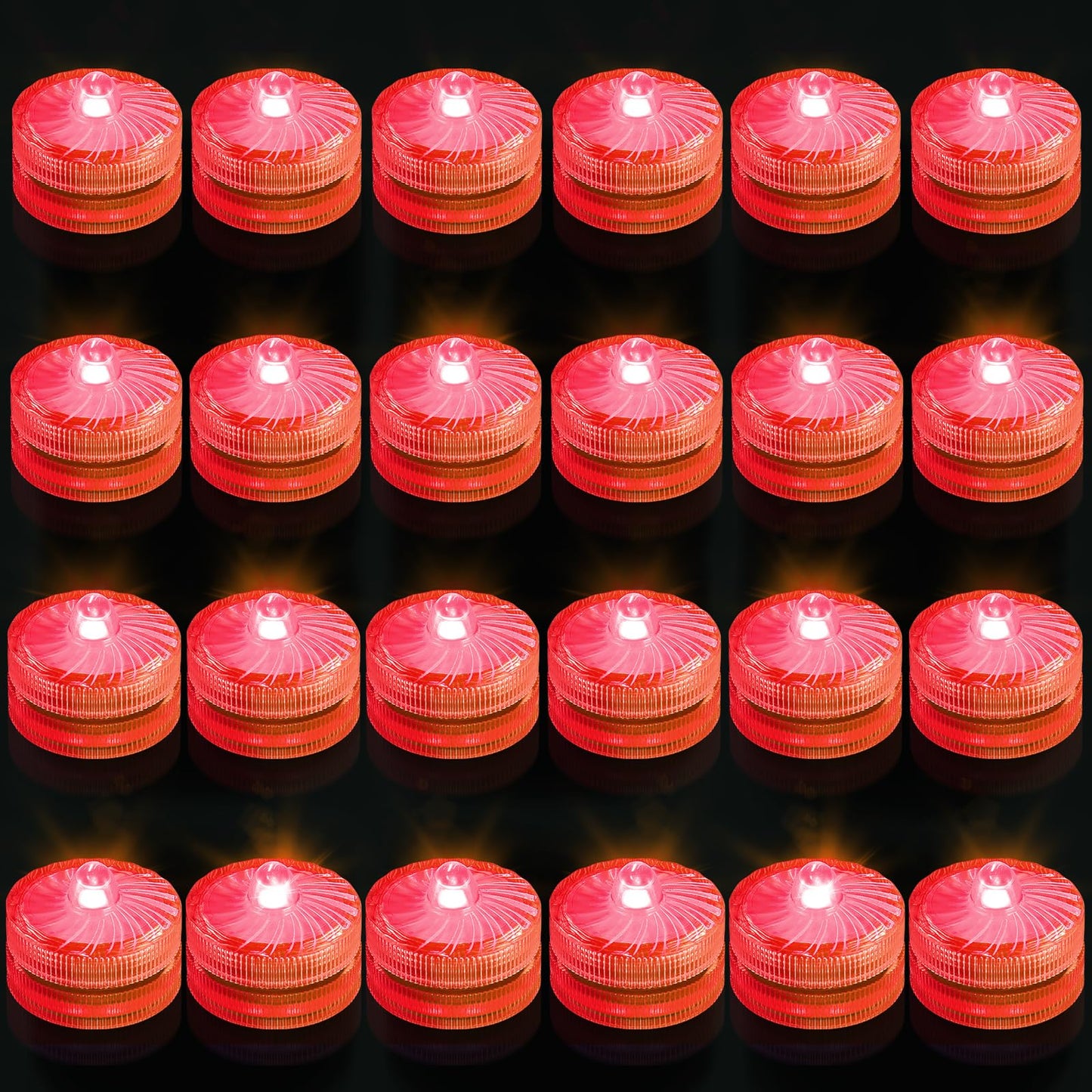 Mini Submersible LED Light, 24pcs Red Waterproof Flameless Candles Tealights, Underwater Batteery Powered Tea Lights for Wedding Home Vase Festival Party Decoration