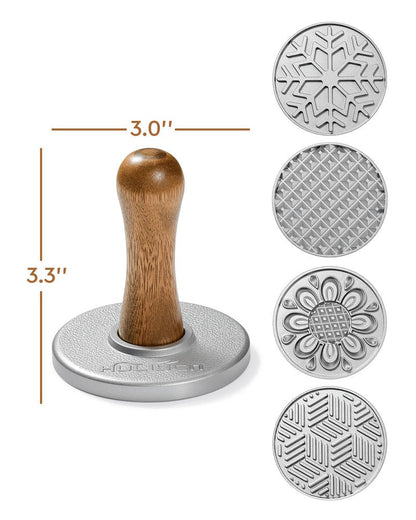 HULISEN Cookie Stamps Set of 4, Metal Cookie Press Mold with Wooden Handle, Decorating Supplies for DIY Baking, Cake, Pastry, Easy to Use, Gift Package