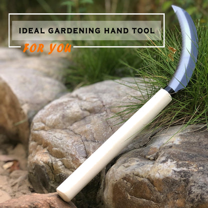 SHANFEEK Grass Sickle with Sawtooth Japanese Weeding Hoe Garden Hand Tool Weeding Tools for Garden High-Strength Steel with Solid Wood Handle (White)