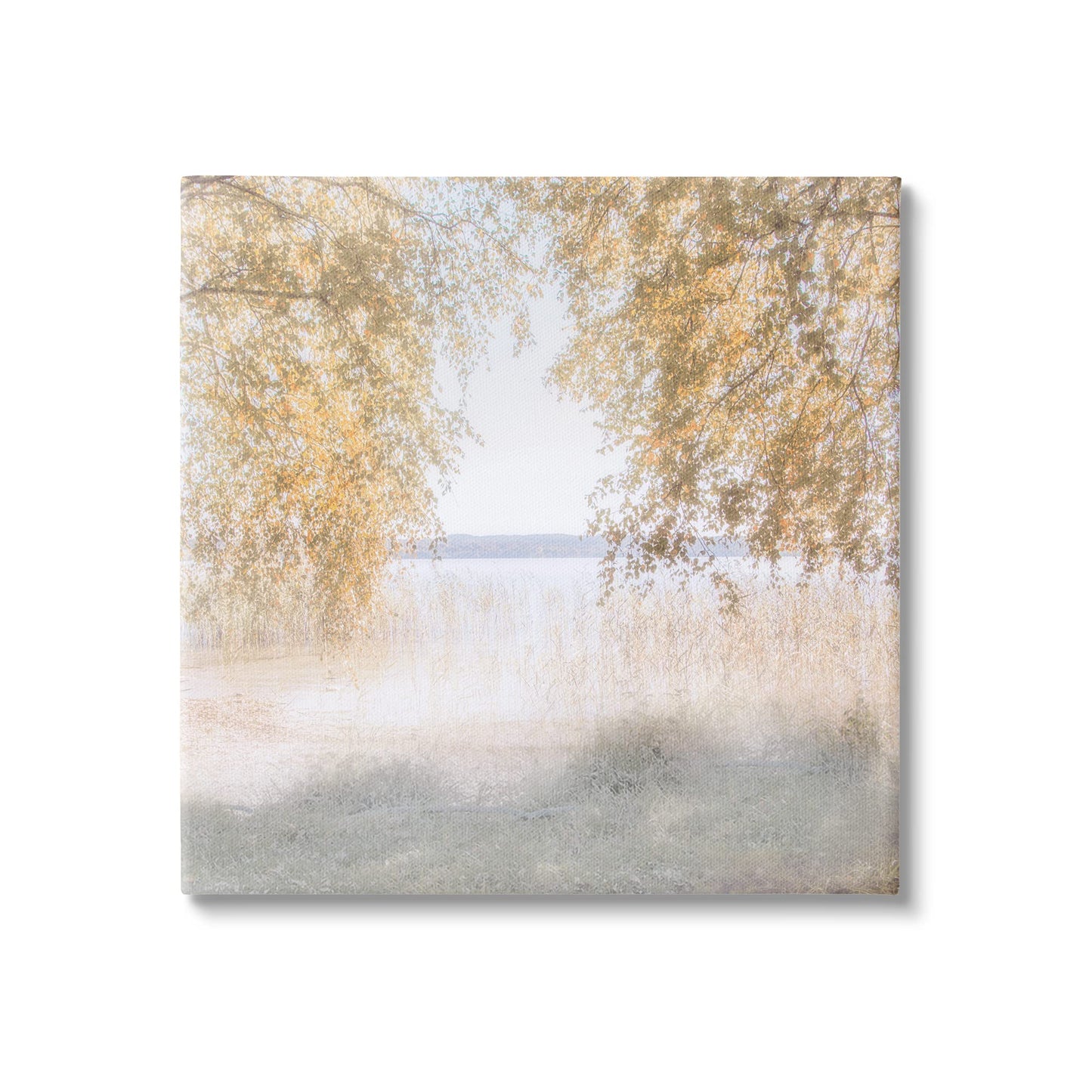 Stupell Industries Lake Shore Yellow Foliage Trees Distant Mountains, Design by Irene Weisz, White, 24 x 24