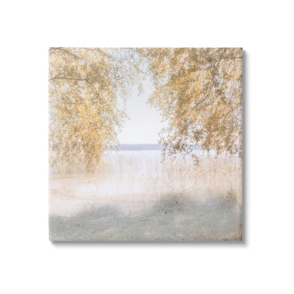 Stupell Industries Lake Shore Yellow Foliage Trees Distant Mountains, Design by Irene Weisz, White, 24 x 24