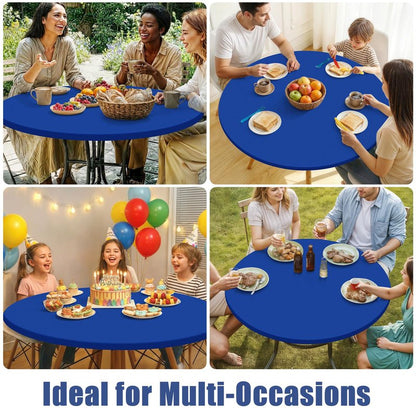 Moosfor Round Spandex Tablecloth, Elastic Fitted Waterproof Tablecloths for 57"-68" Tables, Stretch Washable Picnic Table Cover for Camping, Dining, Indoor and Outdoor, Blue