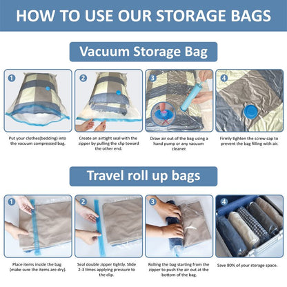 Cozy Essential Vacuum Storage Bags, 80% Compression Vacuum Seal Space Saver Plastic Packaging Bags for Clothes, Blankets, Pillow, Bedding, Comforters, Sealer Clothing Storage,16 Combo