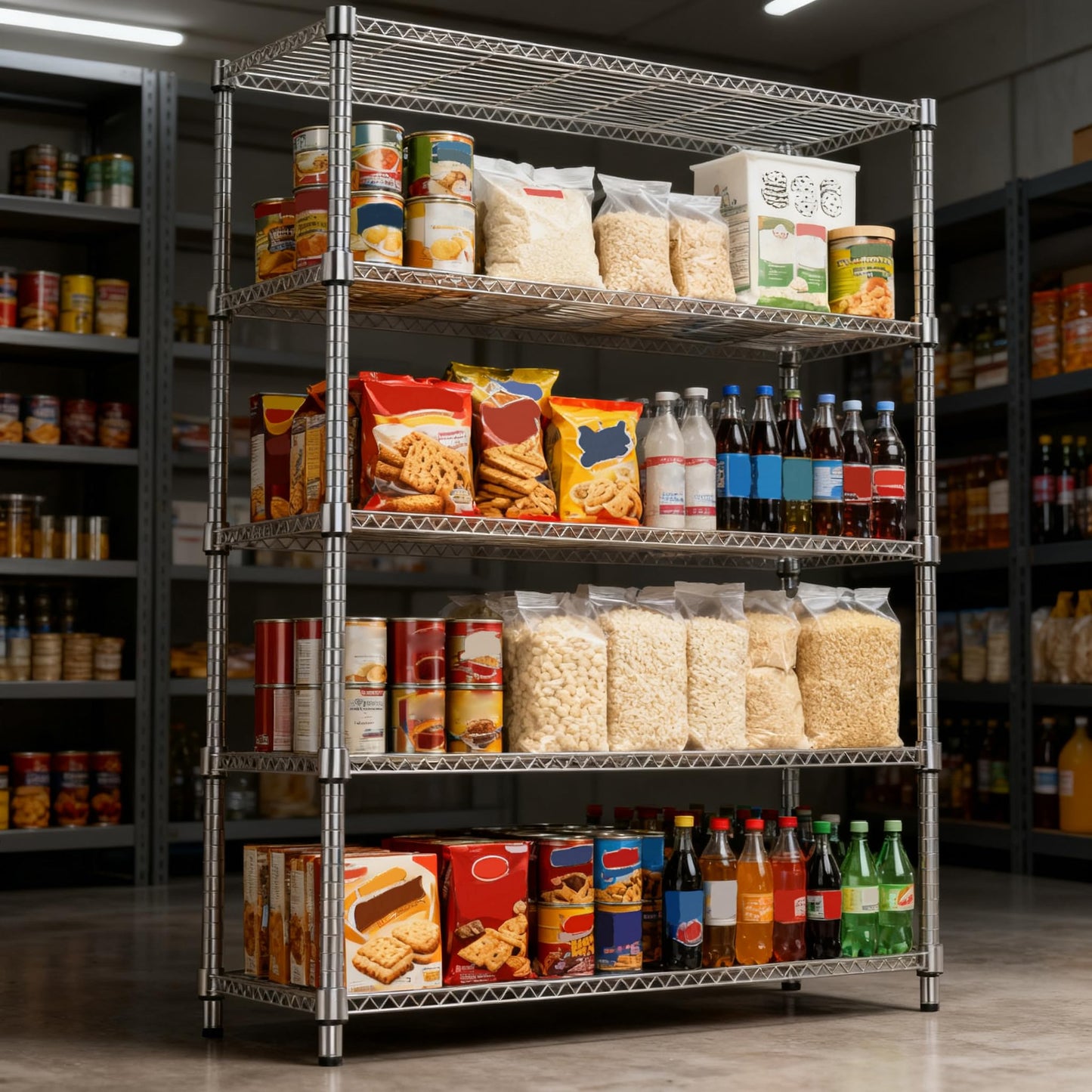 M MZG 1750LBS 47.2" W 5 Tiers Shelf Steel Storage Shelves Metal Shelving Unit Steel Organizer Wire Rack for Home,Kitchen,Office,Garage Chrome 17.7" D x 47.2" W x 72.4" H