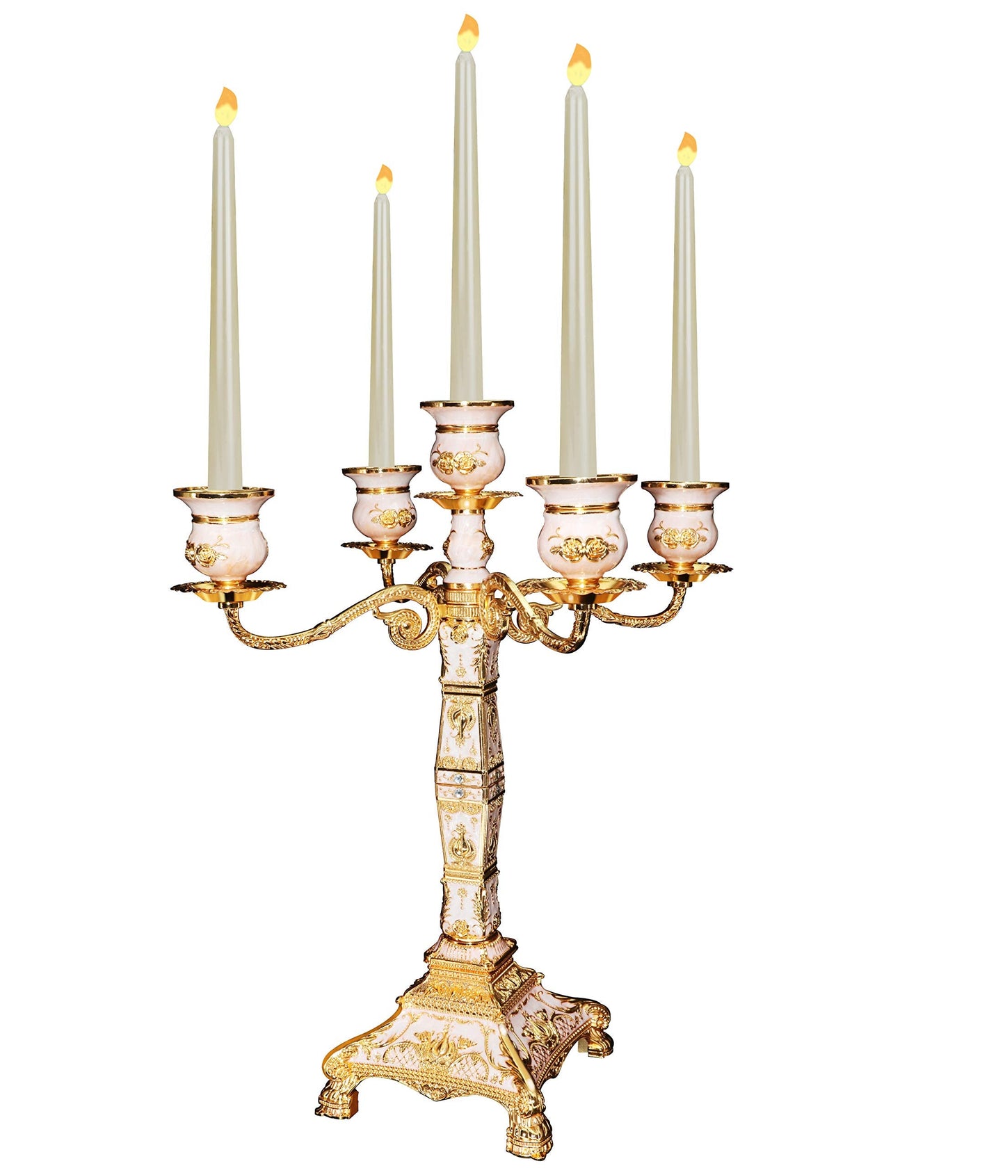 RosyLine Metal Candelabra 17" Height, Candle Holder with 5 Arms,Antique Bronze Furnish Candle Holder, Centerpiece for Home Decro,Wedding Event, Party,1 Pack (Golden)