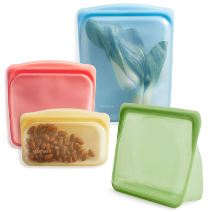 Stasher Premium Silicone Reusable Food Storage Bags, 4-Pack, Endangered Seas, Multi-Use Food Storage Bags, Lunch Bag, Travel Containers, BPA Free, Leak-free, Dishwasher-Safe, Eco-friendly