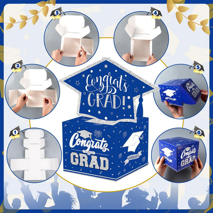 VABAMNA Class of 2026 Graduation Money Box for Cash Gift Pull, Funny Surprise DIY Cash Gift Idea Kit Graduation Money Holder for Boys Girls College High School Congrats Grad Party Favors, Blue Silver