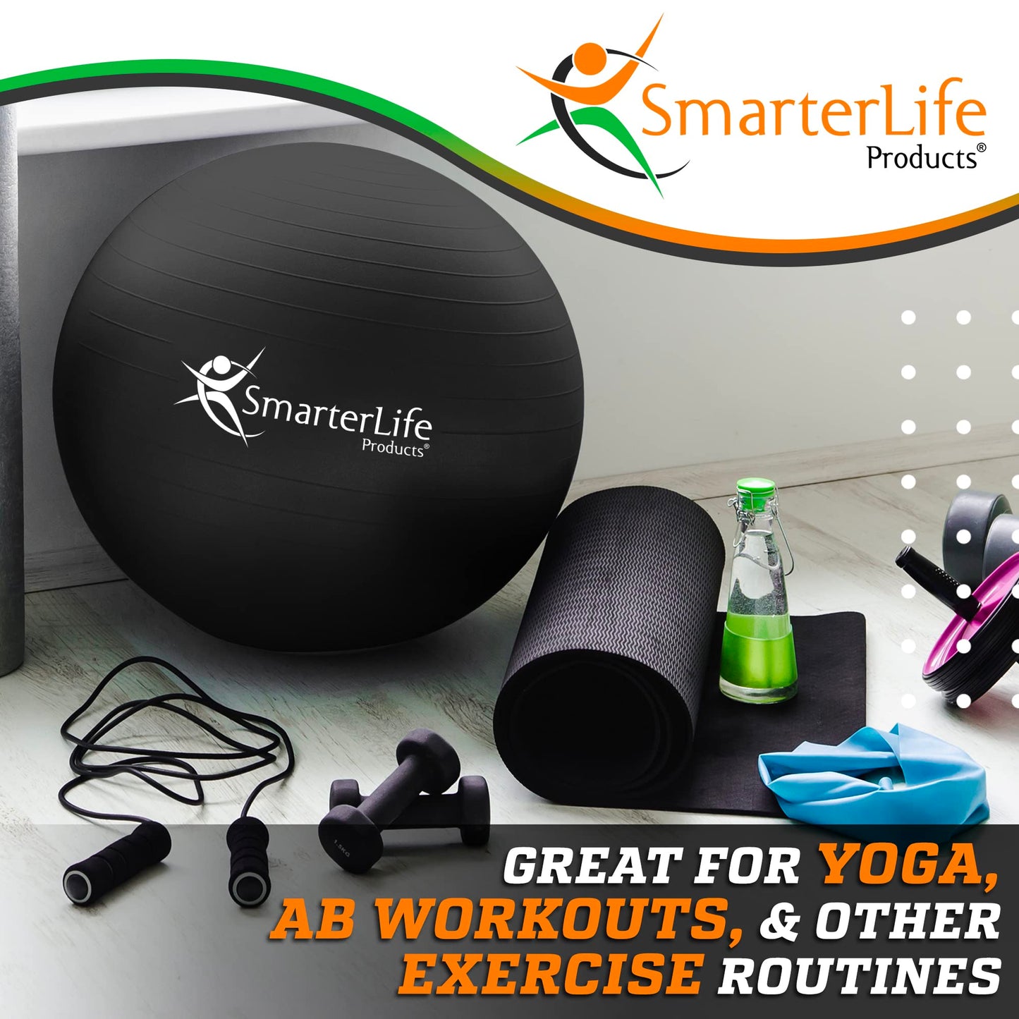 SmarterLife Exercise Ball Yoga Ball for Fitness, Balance, Stability, or Pregnancy, Gym Ball for Core Workout, Physical Therapy, Yoga Ball Chair for Office, Anti-Slip Anti-Burst