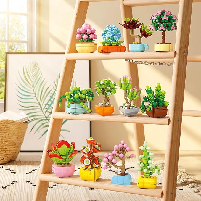 12 Pack Succulent &amp Flower Building Block Set 1255 PCS Botanical Garden DIY Kit – STEM Toy Gift for Girls &amp Women Age 6+ Perfect for Easter Birthdays or Desk Decor