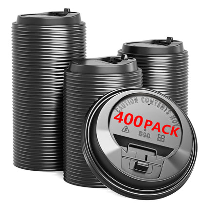 BKISVWCSop 400 Pack Coffee Cup Lids, Black Plastic Dome Lids for 10/12/16/20/24 oz Paper Cups - Leak-Proof Disposable Lids for Hot/Cold Drinks (3.54 Inches/90 mm)