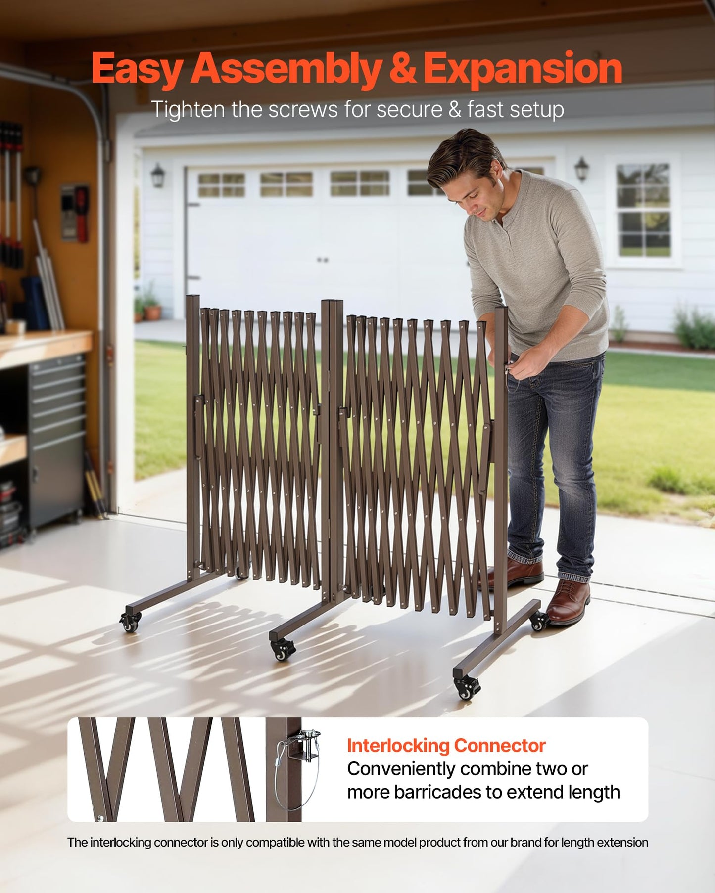 VEVOR Double Expandable Barricades, 27FT Expandable Safety Barrier, 0-180° Rotatable Mobile Barricade with Locking Casters, Portable Folding Security Gate Traffic Fence for Patio Garden Stairway