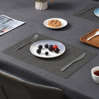 Myir JUN Placemats Dual Sided, Faux Leather Place Mats Set of 6 Indoor Placemat for Dining Table Outdoor Place Mat Manteles Individuales Square Non-Slip Washable Table Mats (Gray Beige, Set of 6)