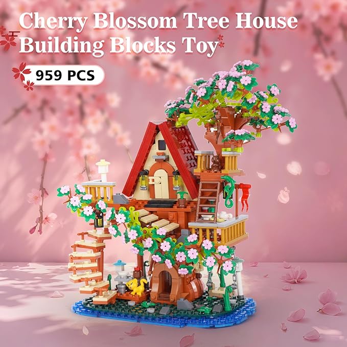 3 in 1 Cherry Blossom Tree House Building Set 959 PCS Flowers Tree House Architecture Building Blocks Gift for Adults Teens