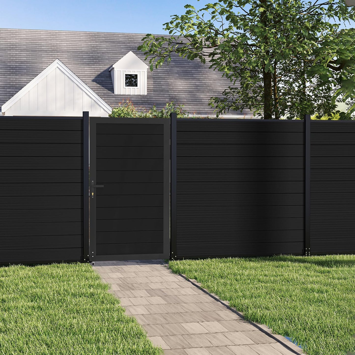 Mondaria Aluminum Privacy Fence Gate, 6ft(H) x 3ft(W) – Outdoor Privacy Fence Gate with Metal Frame and Knob Kits, Black (Without Post)