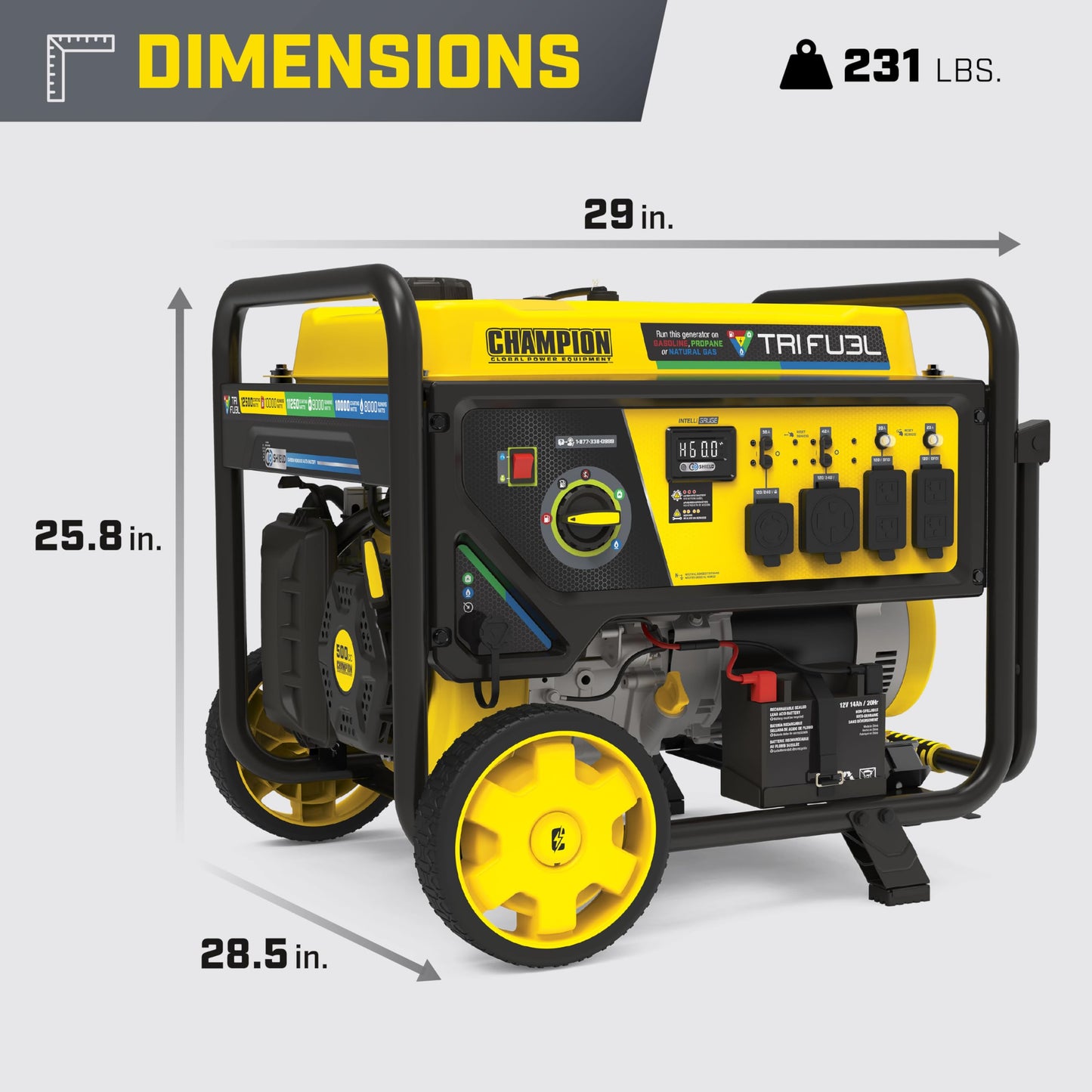 Champion Power Equipment 12,500-Watt Electric Start Tri Fuel Home Backup Portable Generator with Free 3-Year Warranty