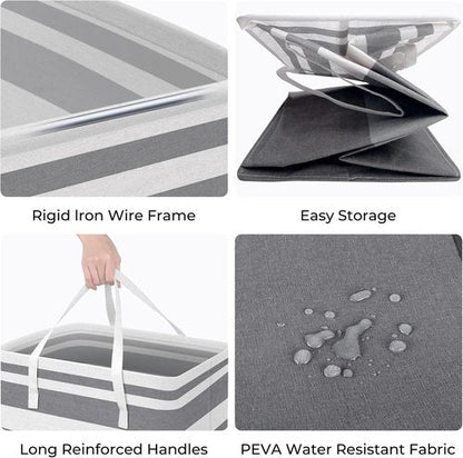 HomeHacks Large Waterproof Laundry Baskets - Collapsible Hampers with Reinforced Handles | Grey & Blue, 125L Each