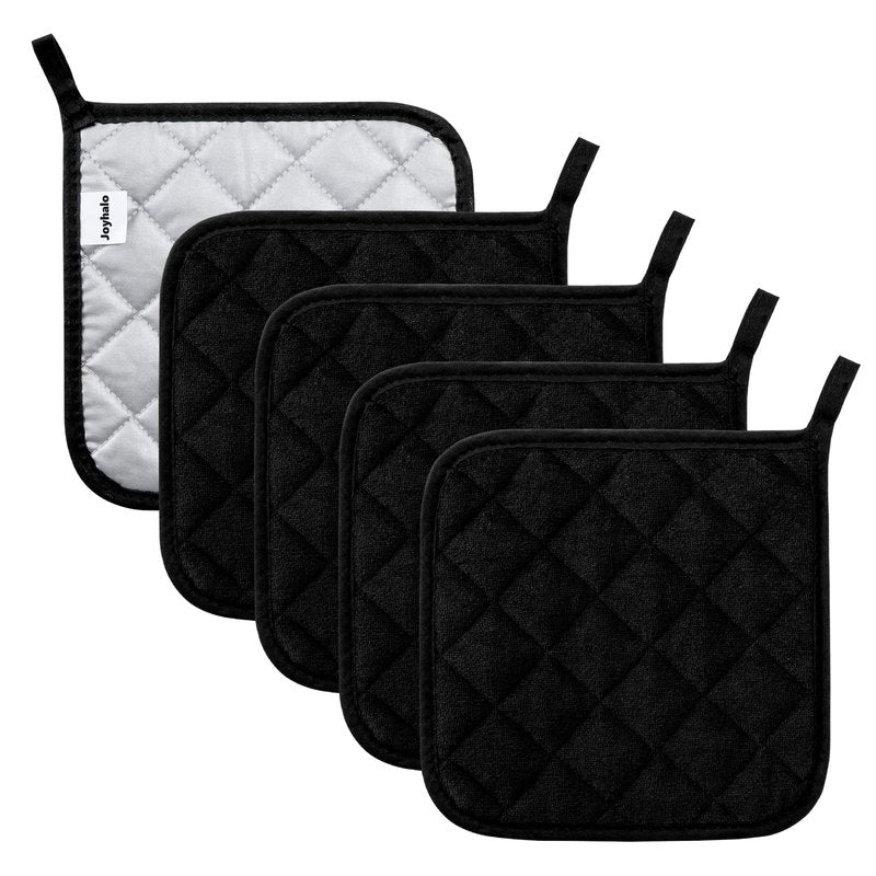 Pot Holders Cotton Made Machine Washable Heat Resistant Potholder, Pot Holder, Hot Pads, Trivet for Cooking and Baking (5, Black)