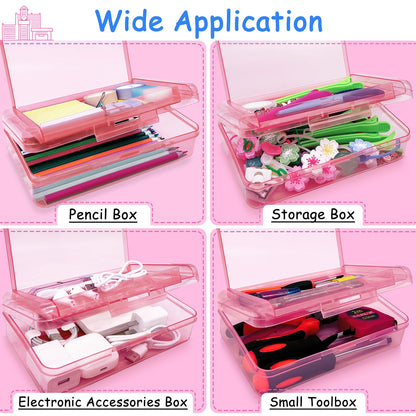 Nuozme Double Layer Large Capacity Pencil Box,Plastic Translucent Pencil Box, Hard Pencil Cases with Snap-Tight Lid for Pens, Pencils, School Supplies,Office Supplies,Medium-sized,1 Pack