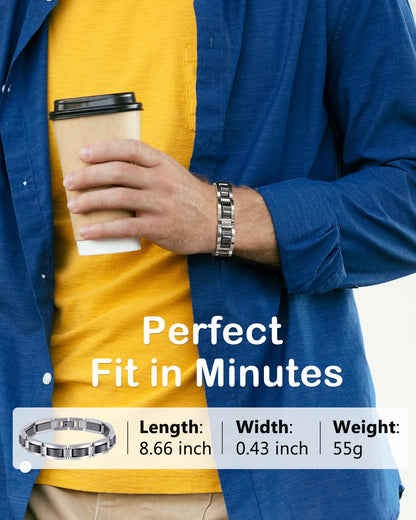 Feraco Mens Magnetic Bracelets, Classic Balck Titanium Stainless Steel Bracelet with Natural Hematite Magnet Stones,Men's Jewelry Gifts, 8.66 inch