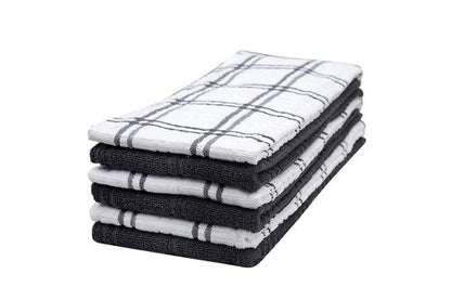 Dish Towel 16"x26" | Grey Windowpane Design | Kitchen Hand Towels, Large Tea Towel Set | Natural Ring Spun Cotton Dish Towels for Kitchen | Soft, Highly Absorbent | 400 GSM – 6 Pack