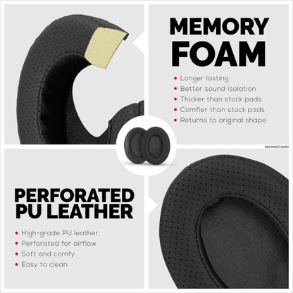 Brainwavz Perforated Thick Memory Foam Ear Pads for ATH M50X, M40X, Steelseries Arctis, HyperX Cloud & Alpha, Logitich G Pro & Many More Headphones, Black