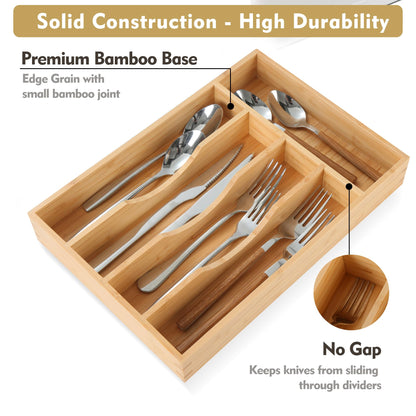 Bamboo Kitchen Drawer Organizer, 9 Inch Silverware Utensil Holder for Samll Drawer, Narrow Silverware Organizer for Cutlery Knives