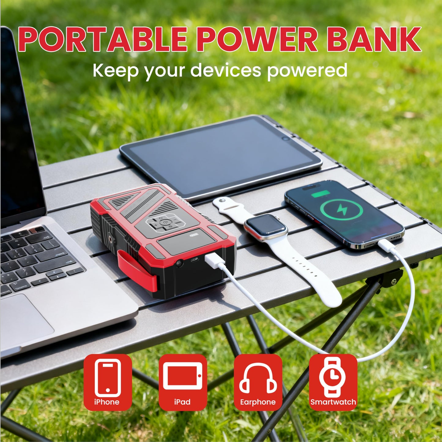 Scstartx 3000A Peak Car Jump Starter with 150PSI Air Compressor – Smart Jump Cable, LED Flashlight & USB Charger, 12V Emergency Starter for Vehicles up to 10L Gas & 8L Diesel